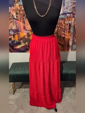 SHEIN Red Tiered Maxi Skirt